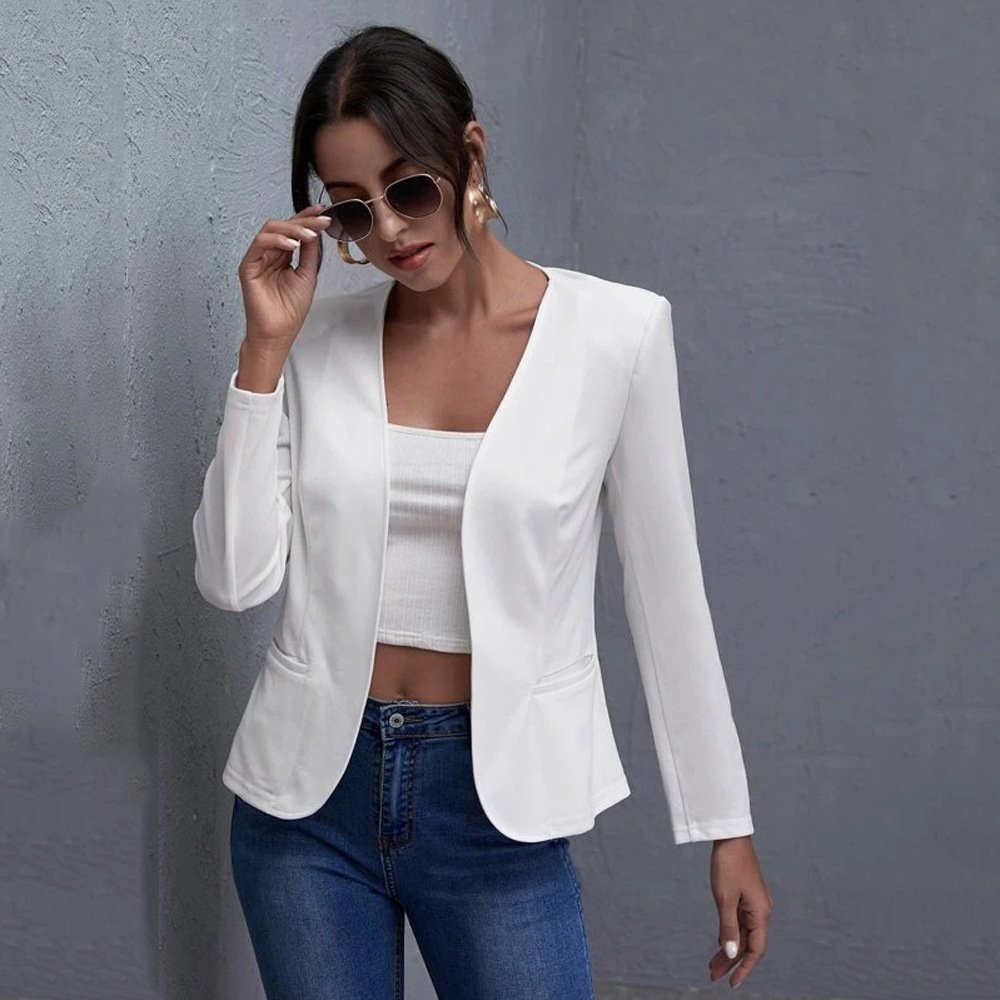Womens Casual Short Solid-color Jacket 2
