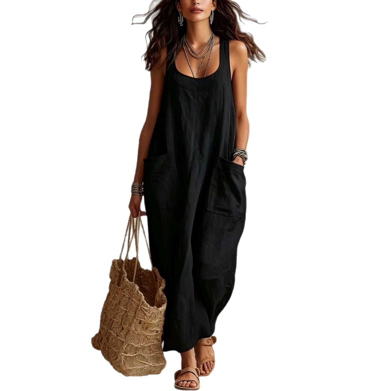 Elegant Casual Long Slip Dress With Pockets 2