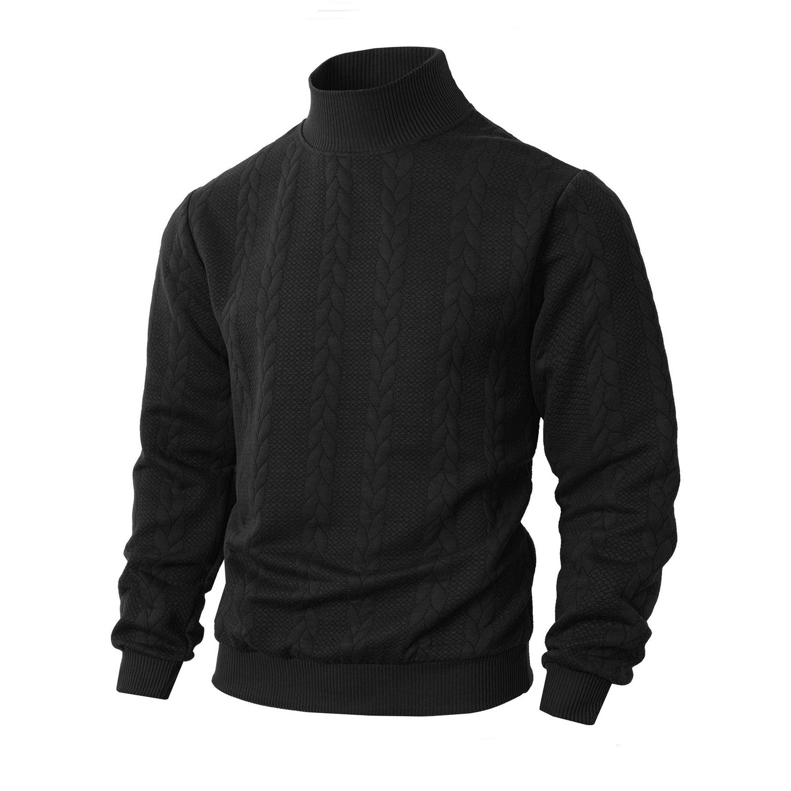 Knitted Solid Color Men's Fashion Jacquard High Collar Warm Sweater 2