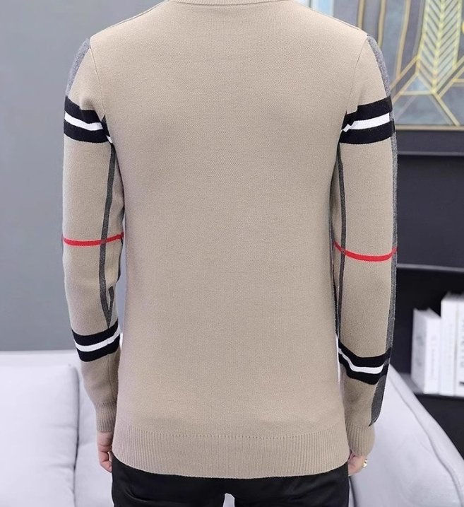 Slim-fit Contrast Colors Round Neck Base Knitwear Men's Sweater 2