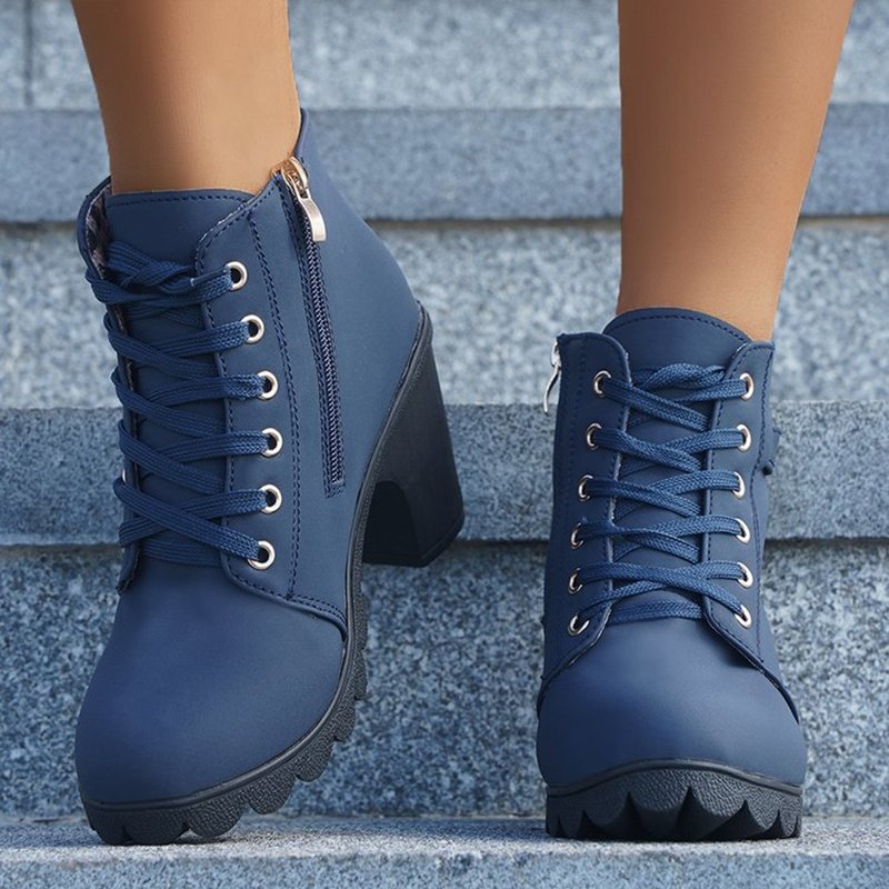 Fashoin Leopard Print Ankle Square Heel Suede Lace-up Zip Boots Women Casual Versatile Shoes Autumn And Winter 2