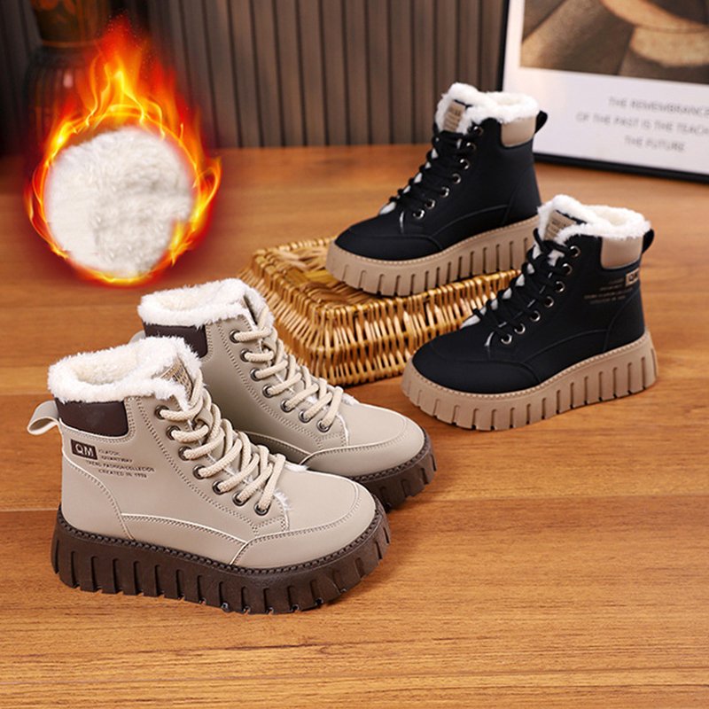 Ins Lace-up Snow Boots Winter Warm Fleece Flat Shoes For Women Fashion Casual Plush Ankle Boot 2
